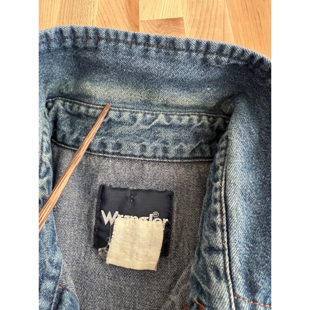 Wrangler Long Sleeve Dark Wash Denim Snap Work Shirt Western Cowboy Vintage XL - Picture 5 of 6